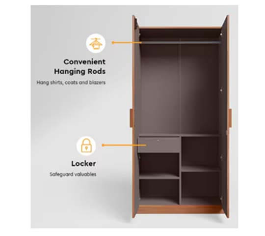 Riga 2-Door Wooden Wardrobe with Storage | Modern Almirah in Nepal Riga 2-Door Wooden Wardrobe with Storage | Modern Almirah in Nepal