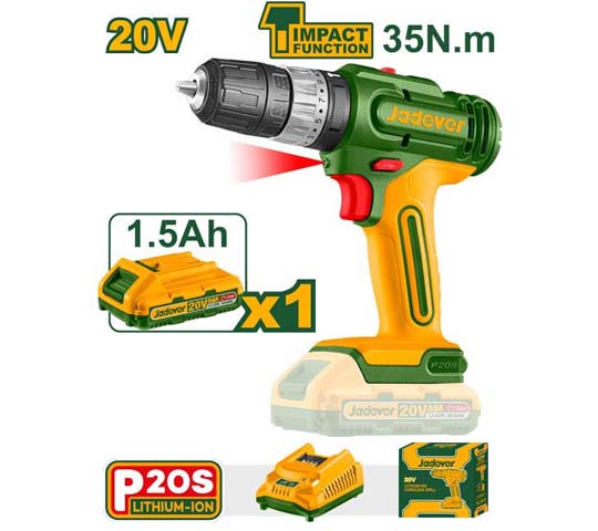 Jadever Cordless Impact Drill 20V 35Nm - JDCDP521