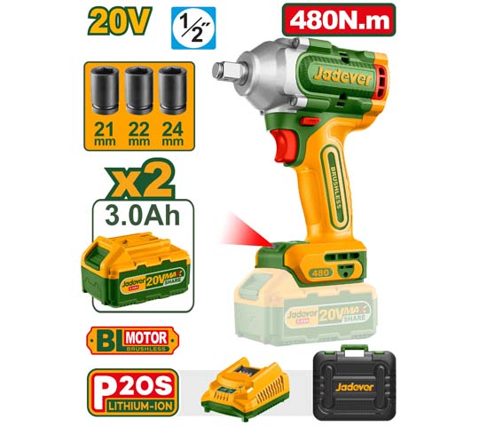 Jadever Cordless Impact Wrench 20V 480Nm Jadever Cordless Impact Wrench 20V 480Nm